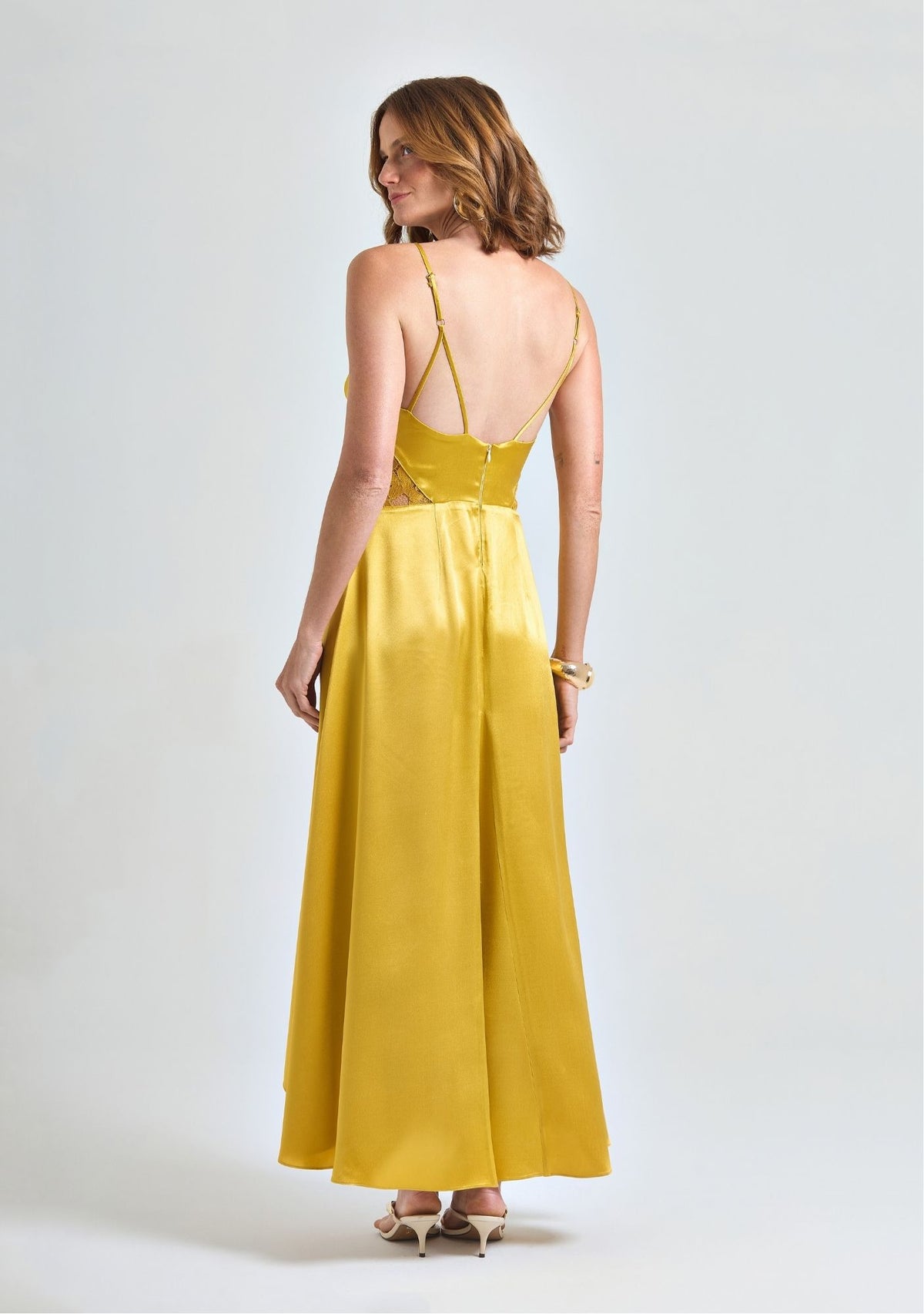 Vestido Sleep Dress de Cetim Mostarda